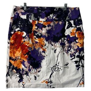 Yvos Orange, Purple & White Floral Pencil Skirt, Size: 16